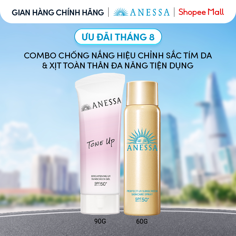 Combo Gel chống nắng nâng tông & Xịt chống nắng bảo vệ cho Mặt - Toàn thân Anessa Brightening Gel 90g + Gold Spray 60g