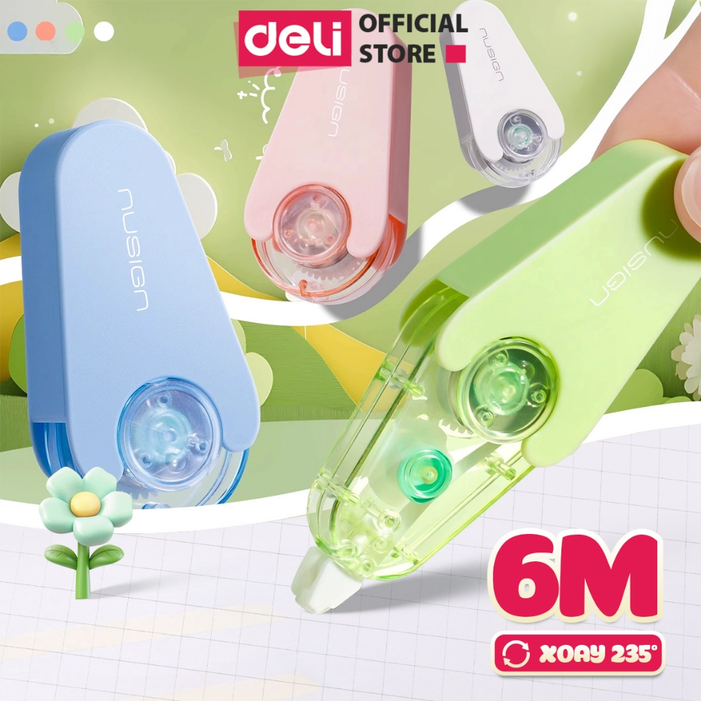 Bút Xóa Kéo Deli Điều Chỉnh Góc Cầm - Băng Xóa Mini Che Phủ Cao, Kéo Mượt, Chống Bụi