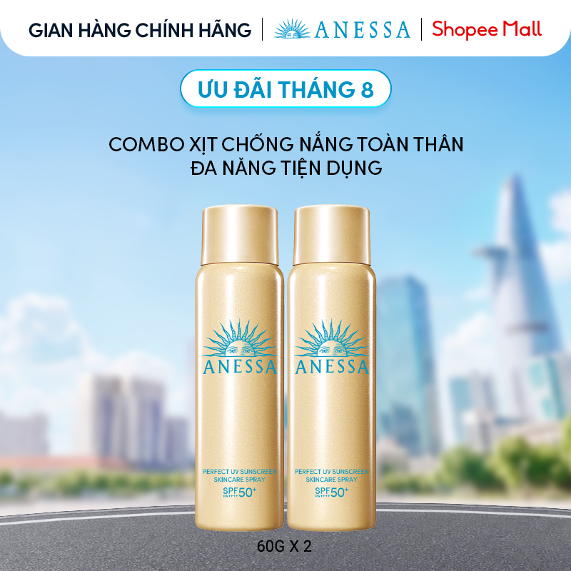 Combo Xịt chống nắng dưỡng da đa năng tiện dụng bảo vệ hoàn hảo Anessa Gold Spray SPF50+ PA++++ 60gx2