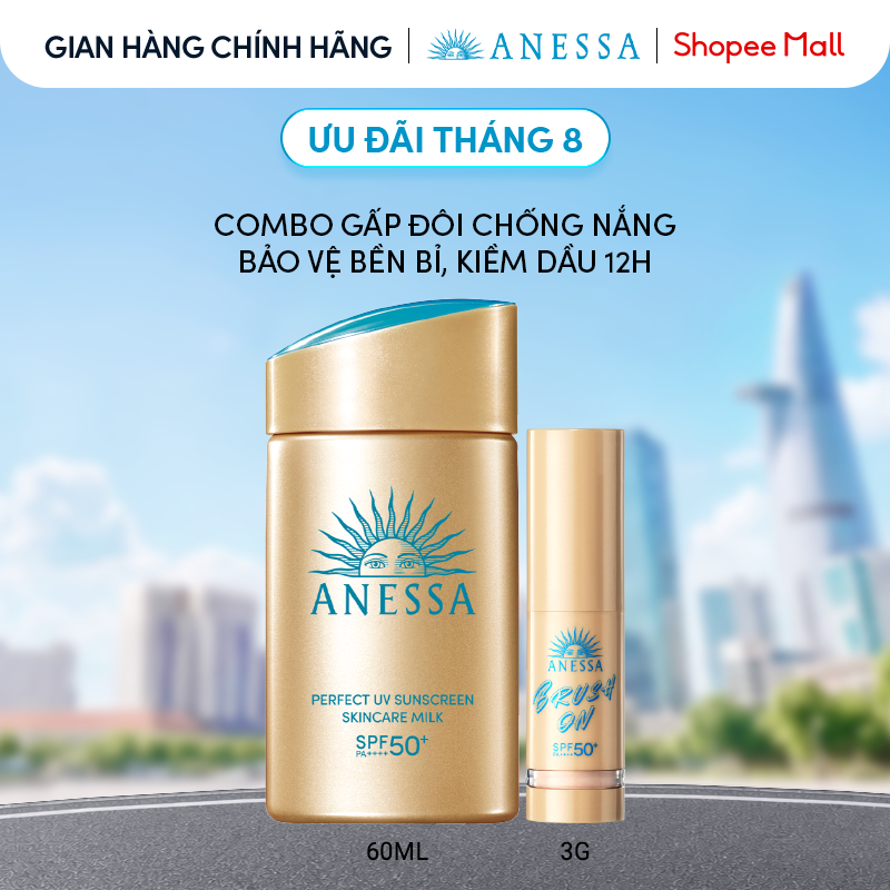 Combo gấp đôi bảo vệ, sữa chống nắng và phấn phủ bảo vệ bền bỉ, kiềm dầu 12H