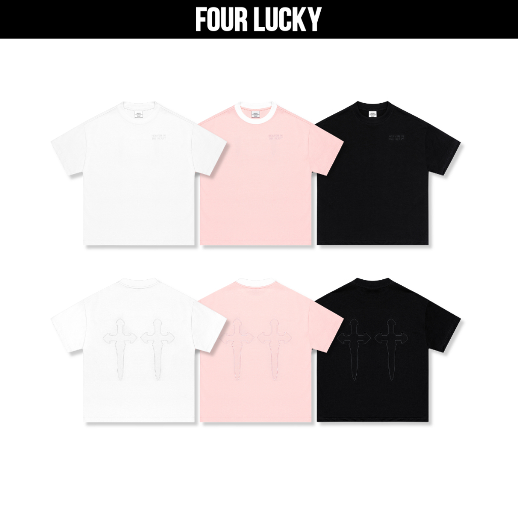 Áo Thun Form Boxy Thêu Nổi Unisex 4Lucky 16408, Áo Thun Nam Nữ Chất Cotton Co Giãn Thoáng Mát Basic