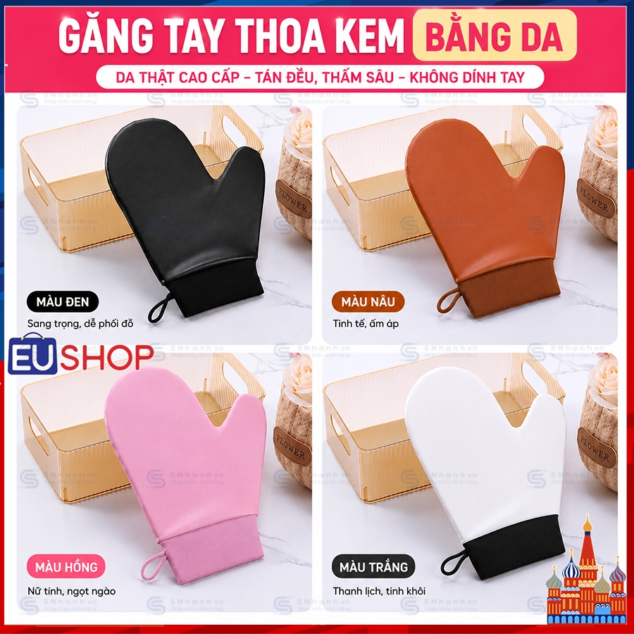 Găng Tay Da và Vải Nhung 2 mặt thoa Kem dưỡng body Không thấm kem Dễ vệ sinh