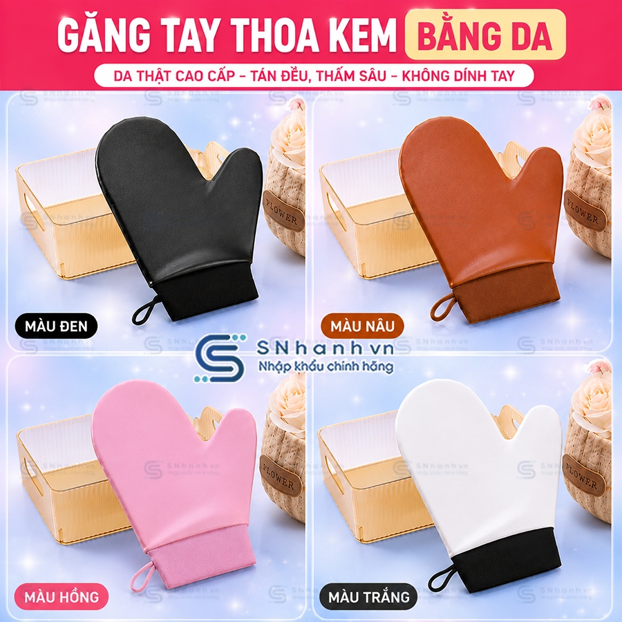 Găng Tay Da và Vải Nhung 2 mặt thoa Kem dưỡng body Không thấm kem Dễ vệ sinh