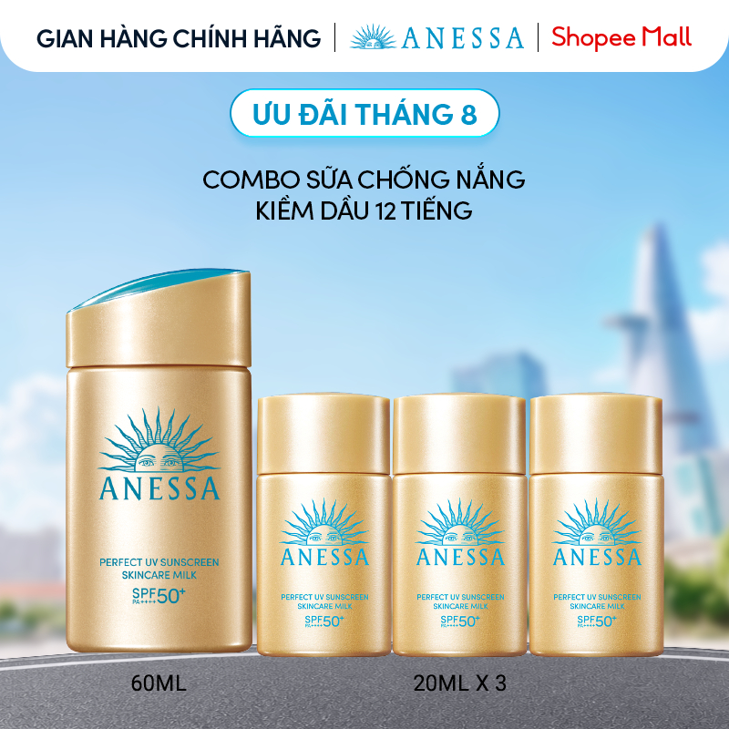 Combo Sữa chống nắng dưỡng da kiềm dầu bảo vệ hoàn hảo Anessa Gold Milk SPF50+ PA++++ 60ml + 20mlx3