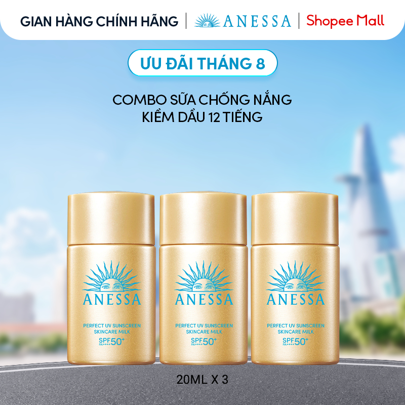 Combo 3 Sữa chống nắng dưỡng da kiềm dầu bảo vệ hoàn hảo Anessa Gold Milk SPF50+ PA++++ 20mlx3