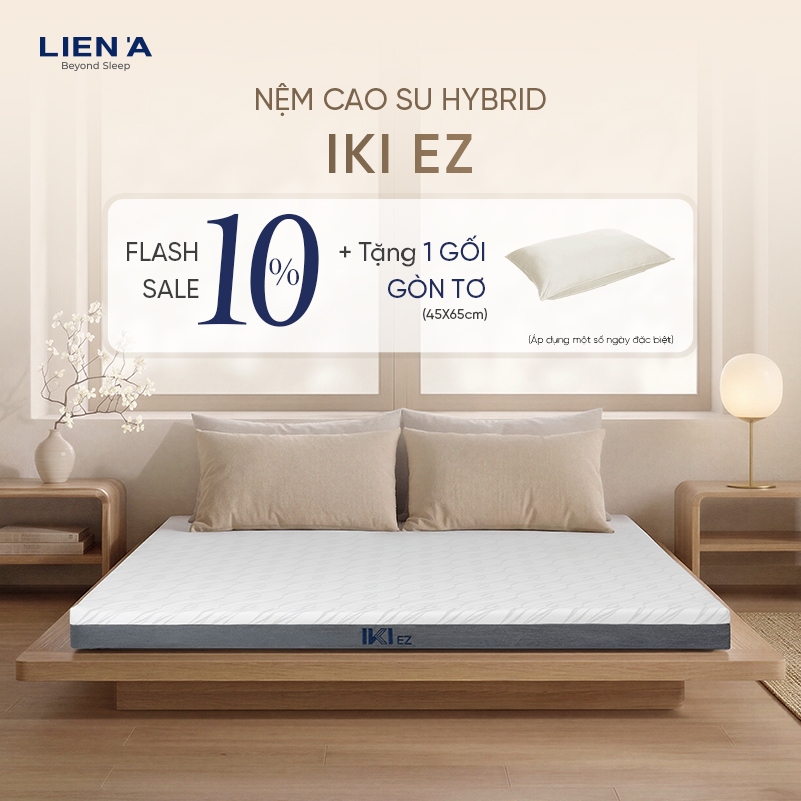 Nệm Cao Su Hybrid IKI EZ Liên Á Dày 10cm, Đàn Hồi Êm Ái Gọn Nhẹ Dễ Dàng Sở Hữu