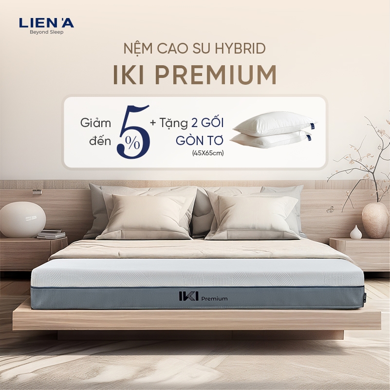 Nệm Cao Su Hybrid IKI Premium Liên Á Dày 20cm, Áo Nệm Công Nghệ Làm Mát CoolAdapt
