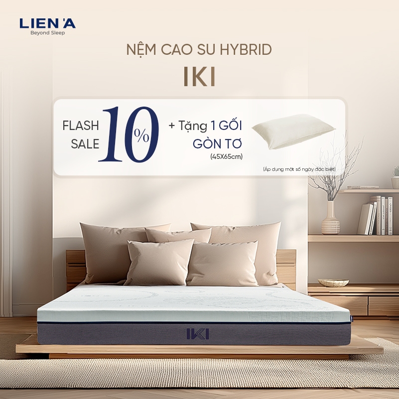 Nệm Cao Su Hybrid IKI Liên Á Dày 15cm, Đàn Hồi Êm Ái, Foam Kết Hợp Cao Su Thiên Nhiên