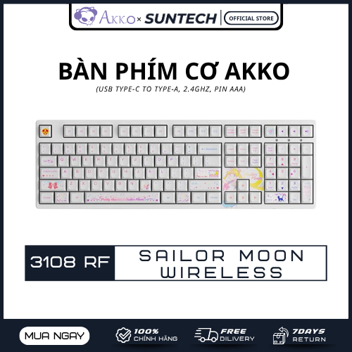 Bàn Phím Cơ AKKO 3108 RF Sailor Moon Fullsize 108 Phím Wireless 2.4G Type C Foam Tiêu Âm Keycap PBT JDA Chính Hãng