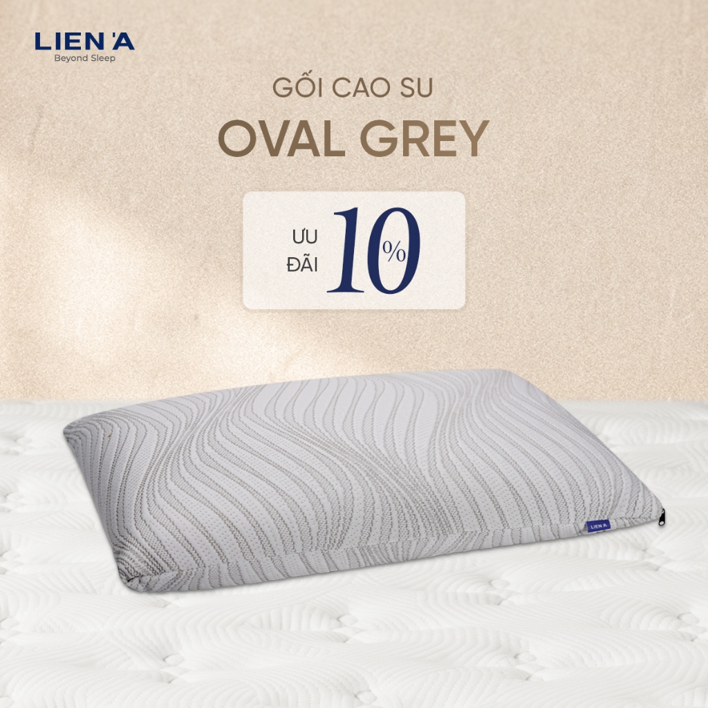 HỎA TỐC - Gối Cao Su Kháng Khuẩn Oval Grey Liên Á, Công nghệ C.Fushion Latex Kết Hợp Than Hoạt Tính, Có 2 Lớp Áo Gối