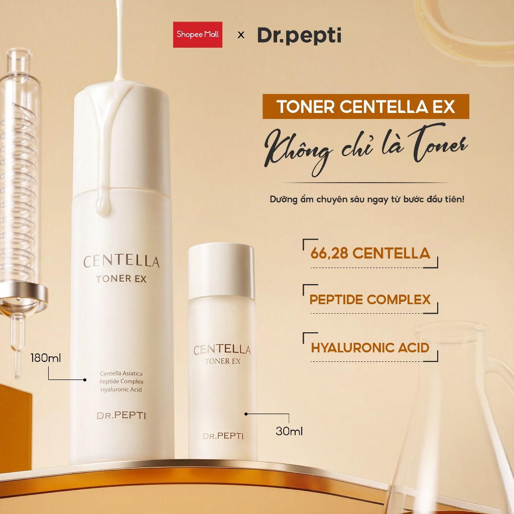 Nước Hoa Hồng Dr.Pepti Centella Toner Ex Cấp Ẩm Chuyên Sâu, Phục Hồi, Dưỡng Da Căng Bóng 180ml