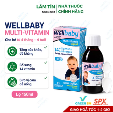 ✅(Chính Hãng) Vitamin WELLBABY 14 Tổng Hợp Trẻ Khi Ốm Kém Ăn Cho Bé Từ 4 Tháng Vị Cam Ngon Miệng Tăng Sức Đề Kháng 150mL