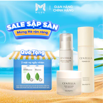 Combo Dr.Pepti Centella Dưỡng Sáng Phục Hồi Da: Toner 180ml + Serum Mờ Thâm 30ml + Kem Dưỡng 70ml