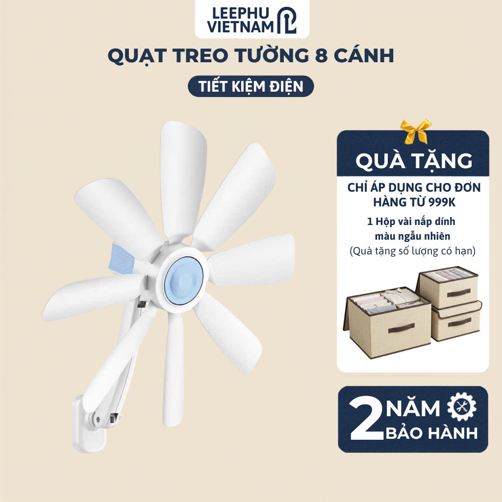 [BH 2 năm] Quạt Treo Tường 8 Cánh, Đường Kính 55cm, Xoay 360, Gắn Nhà Vệ Sinh, Nhà Bếp – Công Suất 15W