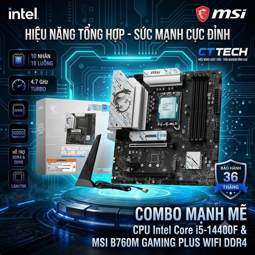 Bộ PC lắp ráp CTTECH 01 CPU i5 14400F B760 RAM 16G LED VGA  ASUS 5060 NEW | BigBuy360 - bigbuy360.vn
