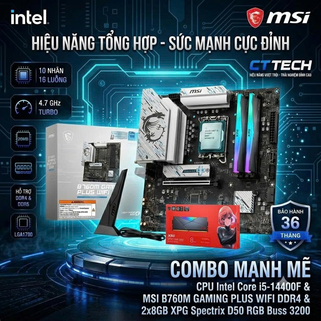 Bộ PC lắp ráp CTTECH 01 CPU i5 14400F B760 RAM 16G LED VGA  ASUS 5060 NEW | BigBuy360 - bigbuy360.vn