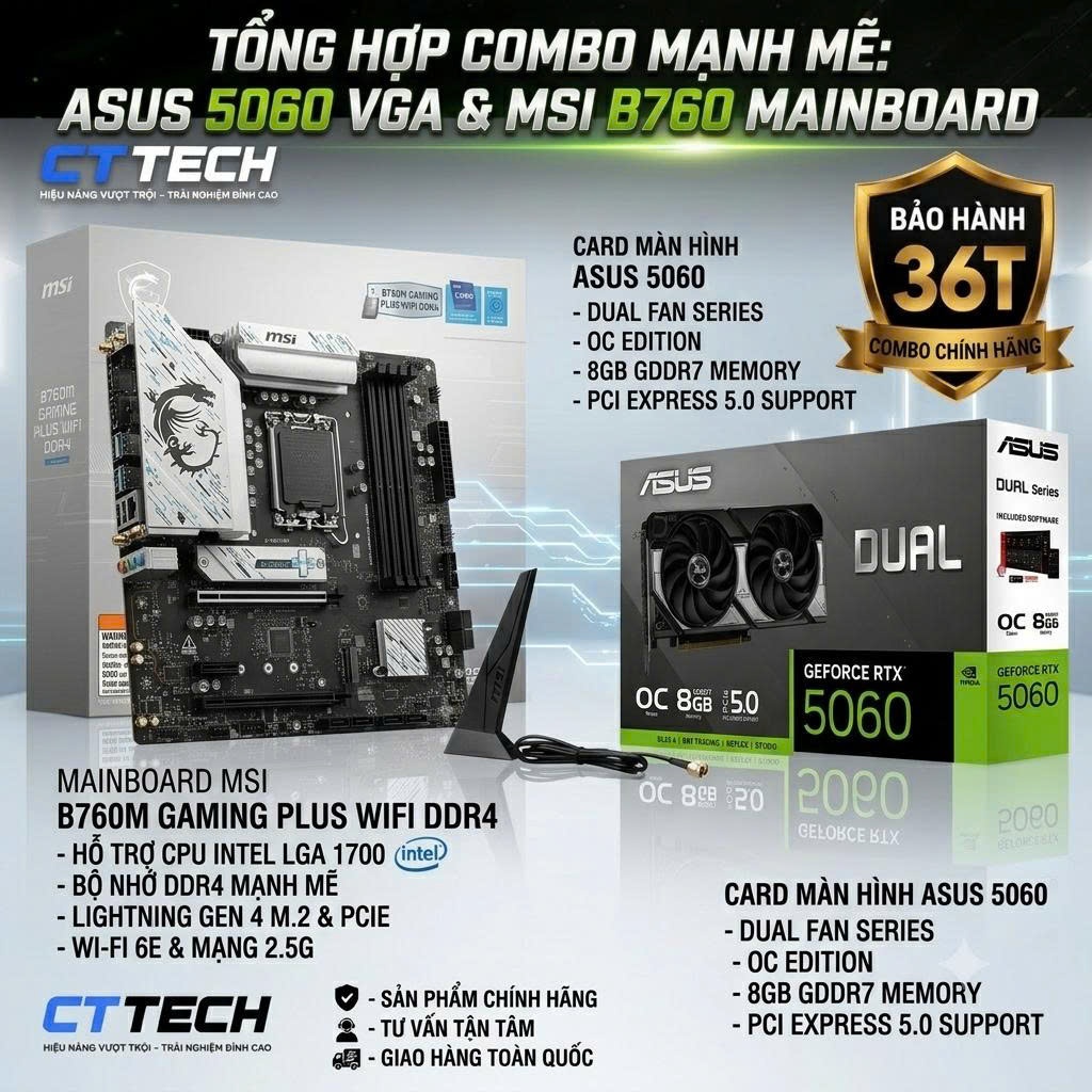 Bộ PC lắp ráp CTTECH 01 CPU i5 14400F B760 RAM 16G LED VGA  ASUS 5060 NEW | BigBuy360 - bigbuy360.vn