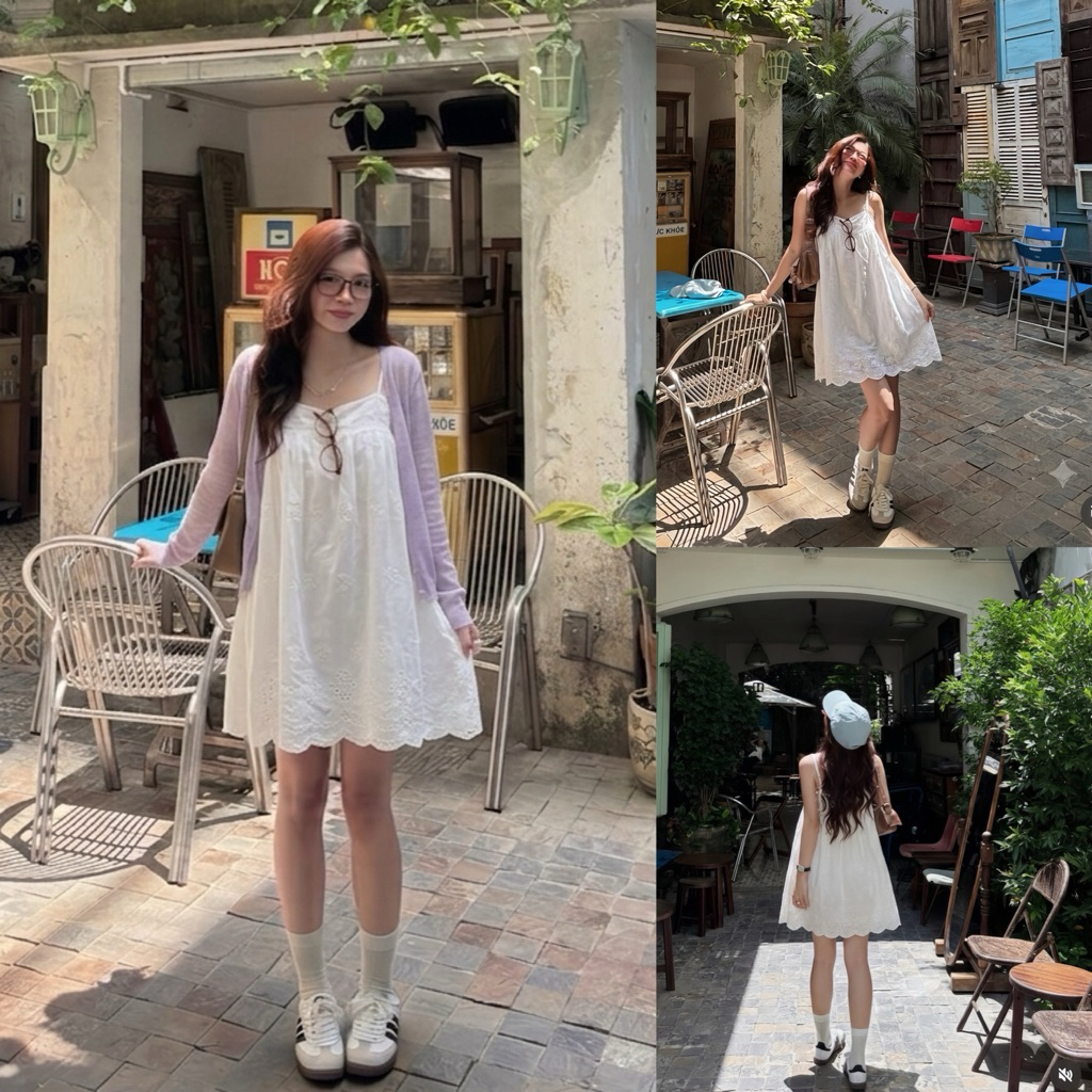 [KHÔNG KÈM ÁO CADIGAN] Váy hai dây thô boi phối ren trắng dáng xoè “HYO DRESS” | BigBuy360 - bigbuy360.vn