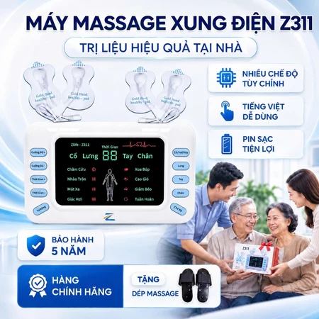 Máy Massage Xung Điện Tiếng Việt Z311 Chính Hãng Zlife, Máy Mát Xa Châm Cứu Trị Liệu Vật Lý Tại Nhà