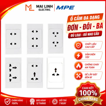 (Chính Hãng) Ổ cắm đơn - Ổ cắm đôi - Ổ cắm đôi 2 chấu MPE - Ổ cắm đôi 3 chấu - Ổ cắm đôi đa năng -Ổ cắm ba 2 chấu -Đế âm