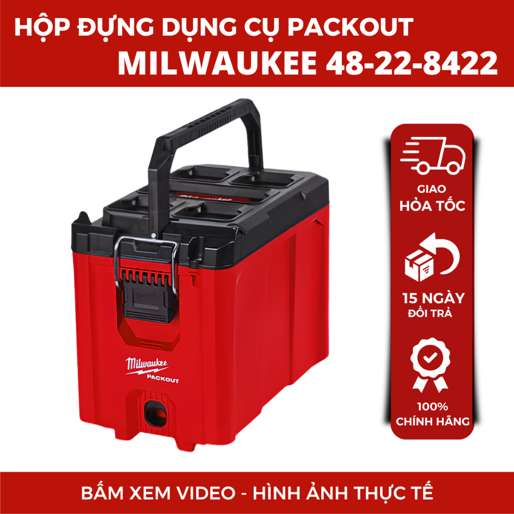 Thùng đồ nghề Milwaukee 48-22-8422, hộp đựng đồ nghề sửa chữa đa năng, packout nhiều ngăn,chống nước