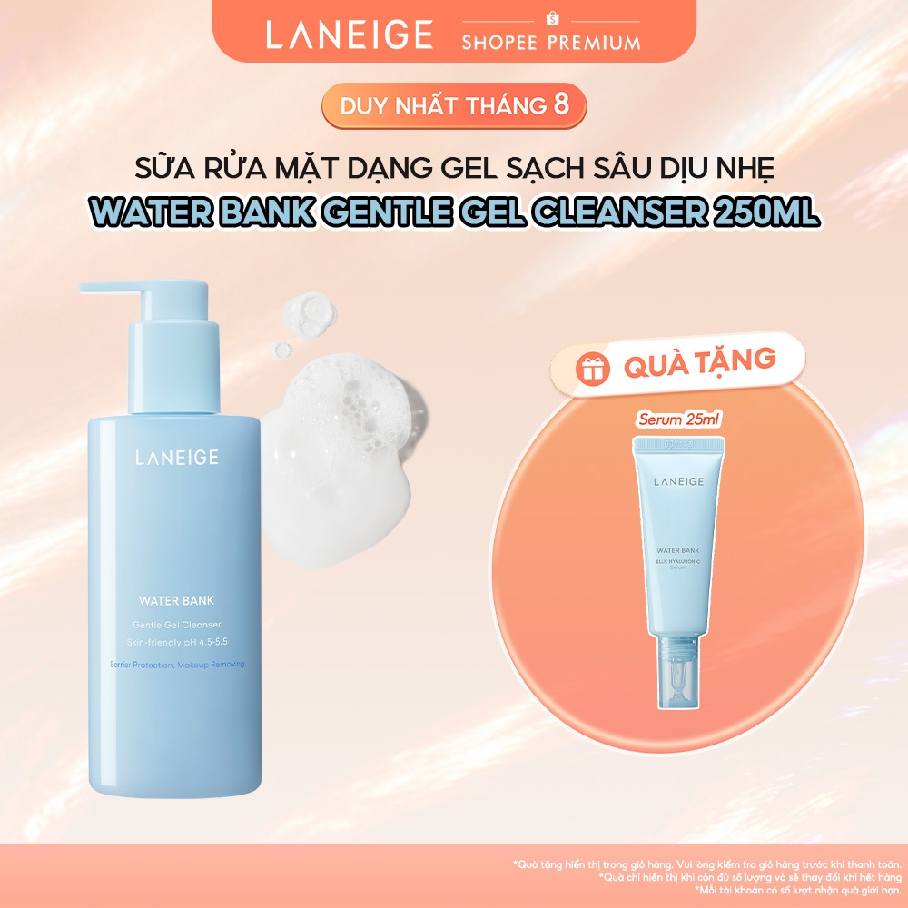Sữa Rửa Mặt Dạng Gel Sạch Sâu Dịu Nhẹ Laneige Water Bank Gentle Gel Cleanser 250ml