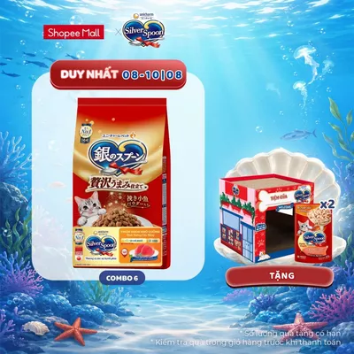 [V] Combo 6 Thức ăn hạt thơm ngon/ giảm nôn trớ cho mèo từ Nhật Bản Silver Spoon - Vị gà, cá (1kg/800g)
