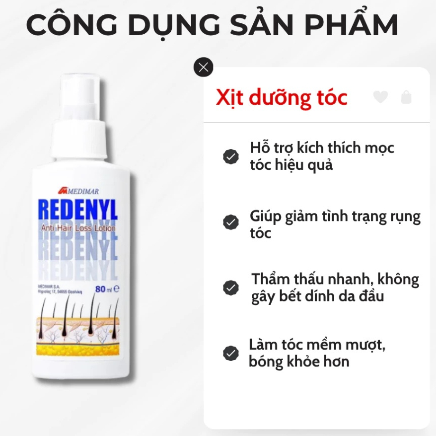 Xịt Mọc Tóc Redenyl Lotion Medimar 80ml Ngăn Ngừa Rụng Tóc, Kích Thích Mọc Tóc | BigBuy360 - bigbuy360.vn