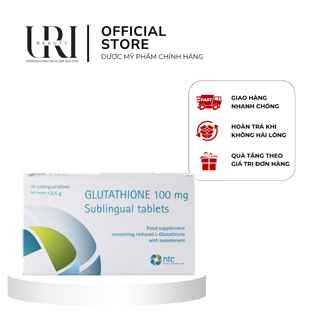 Chính Hãng] GLUTATHIONE Viên Ngậm Trắng Da 100mg Sublingual Tablets - Hộp 30 Viên
