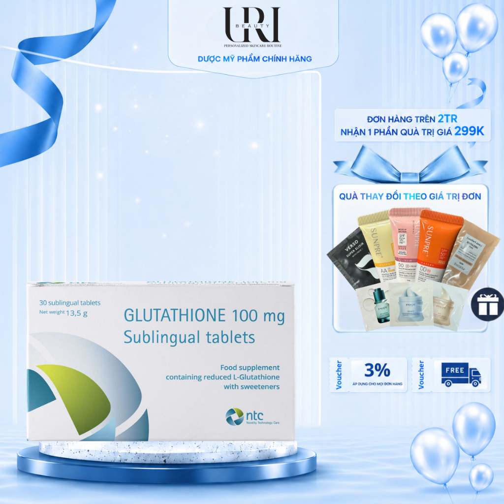 Công Ty] GLUTATHIONE Viên Ngậm Trắng Da 100mg Sublingual Tablets - Hộp 30 Viên