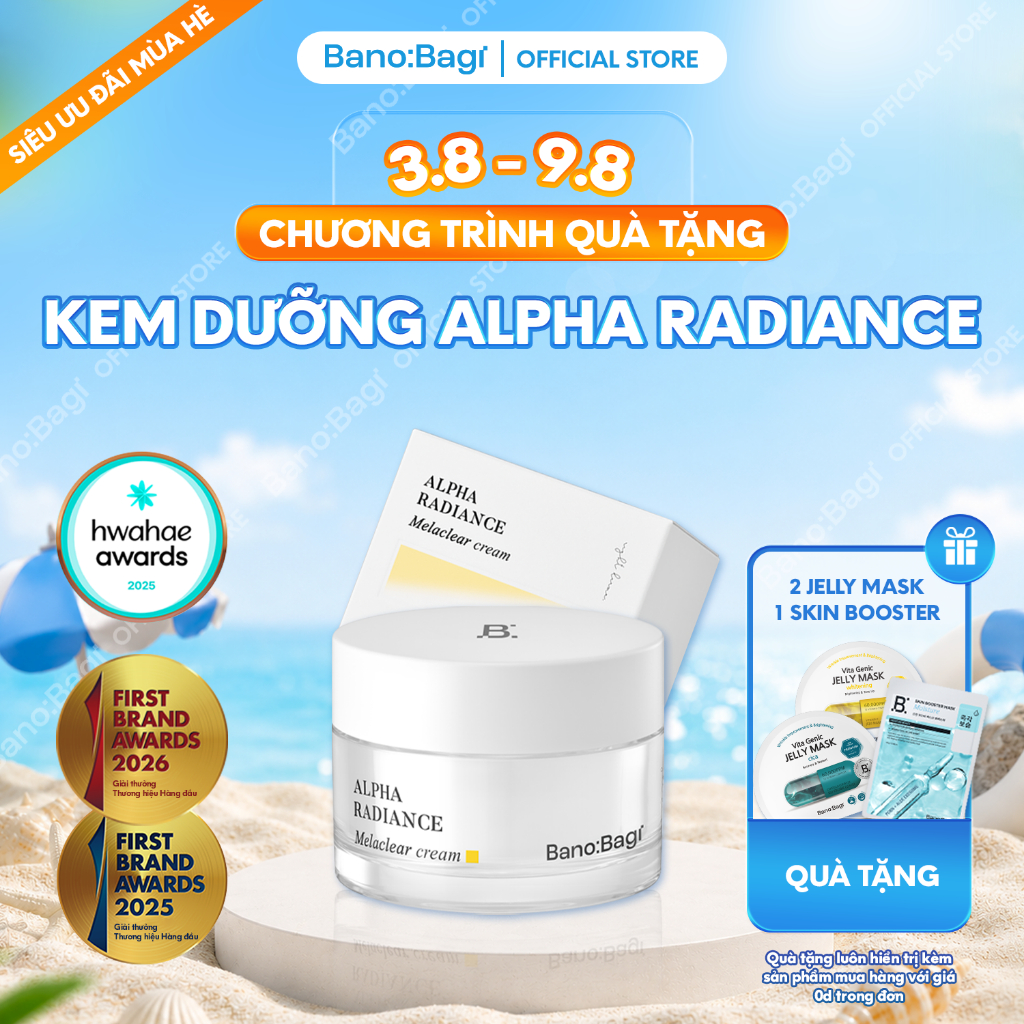 Kem Dưỡng Ẩm Bano:Bagi Alpha Radiance Alpha arbutin Melaclear Cream Chiết Xuất Rau Má Hỗ Trợ Cải Thiện Nám, Sạm Da 50ml