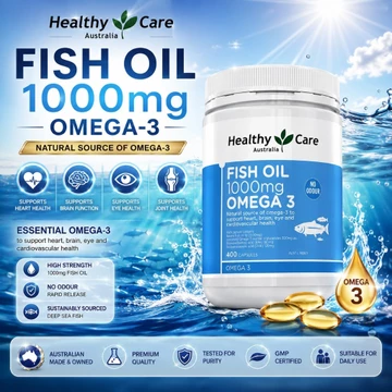 【Nhập khẩu từ Mỹ】Viên uống dầu cá Omega-3 Fish Oil 1000mg 200 Viên – thương hiệu Healthy Care
