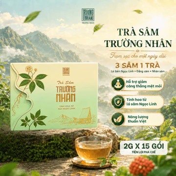 Trà Sâm Trường Nhân Túi Lọc Lá Sâm Ngọc Linh, Nhân Sâm, Đẳng Sâm 15 Gói x 2g – 3 Sâm 1 Trà, Phù Hợp Làm Quà Tặng, Biếu
