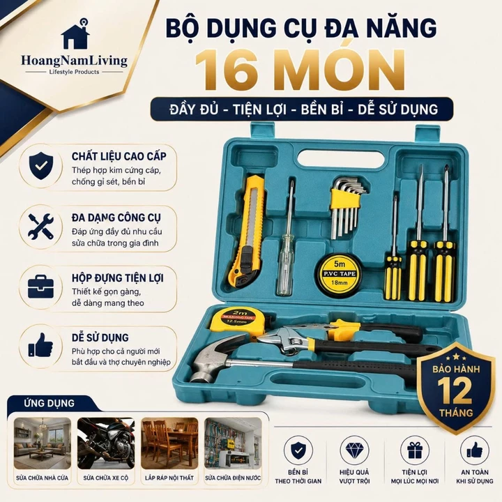 Bộ Dụng Cụ Sửa Chữa Đa Năng 16 Món – Hộp Đồ Nghề Tiện Dụng, Sửa Chữa Đồ Gia Dụng Tại Nhà