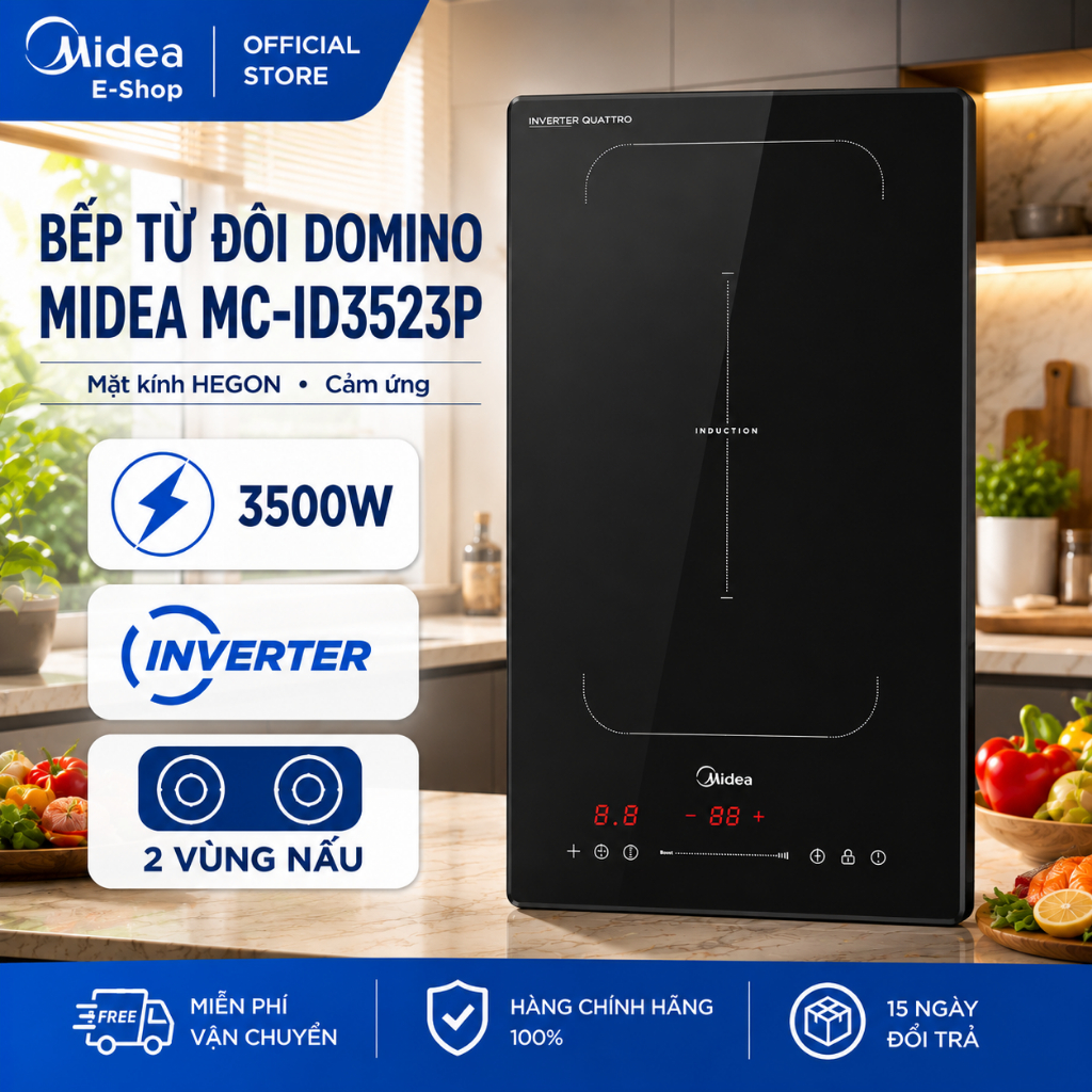 Bếp Từ Đôi Domino Midea MC-ID3523P | Inverter 3500W | Nhỏ Gọn – Tiết Kiệm Điện | Chính Hãng
