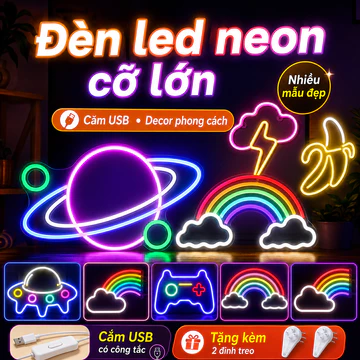Đèn led neon cỡ lớn , đèntrang trí phòng ngủ dùng USB nhiều kiểu dáng decor phòng ngủ, đồ trang trí phòng ngủ