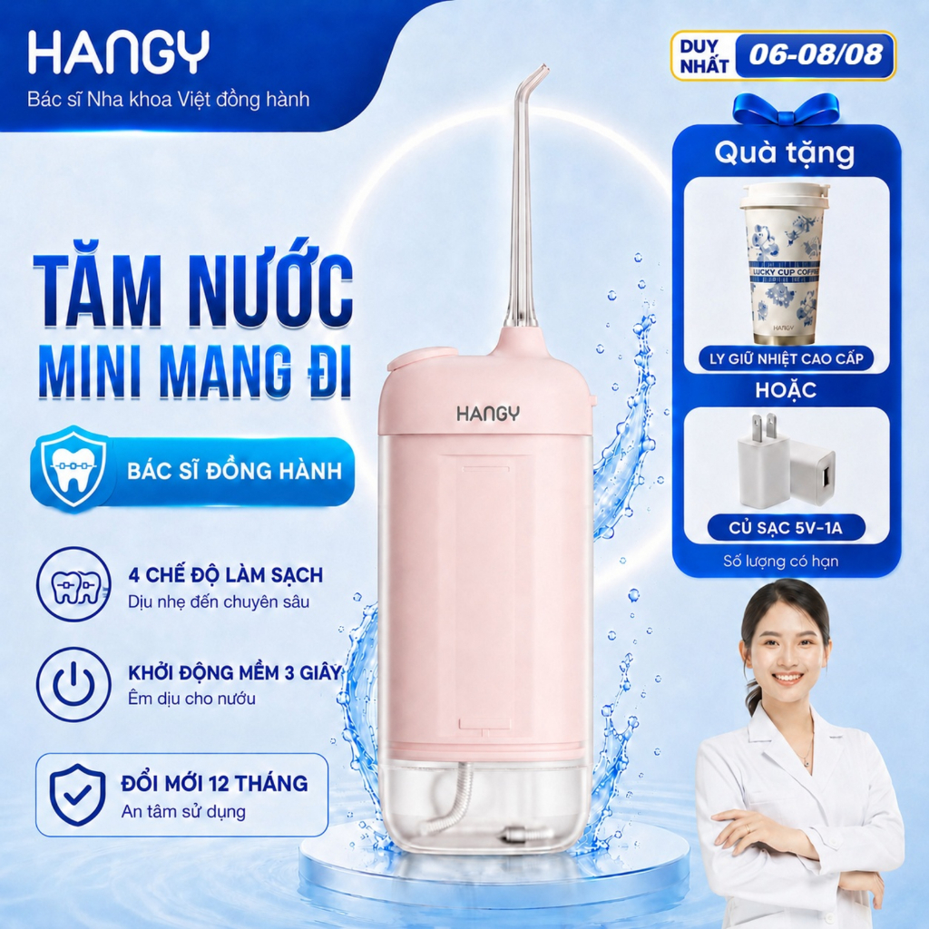 Máy tăm nước mini gấp gọn HANGY O16 – HM23 | Chống nước IPX8, Công nghệ tia nước sạch sâu êm ái