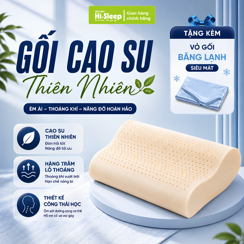 (Tặng Vỏ) Gối Cao Su Thiên Nhiên Hi-Sleep Thiết Kế Lượn Sóng Chống Đau Mỏi Cổ Vai Gáy Giúp Ngủ Ngon