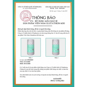 Viên Uống trắng da Glutathione 600 mẫu mới, viên uống trắng da mờ nám, mờ thâm, Tăng nội tiết tố nữ