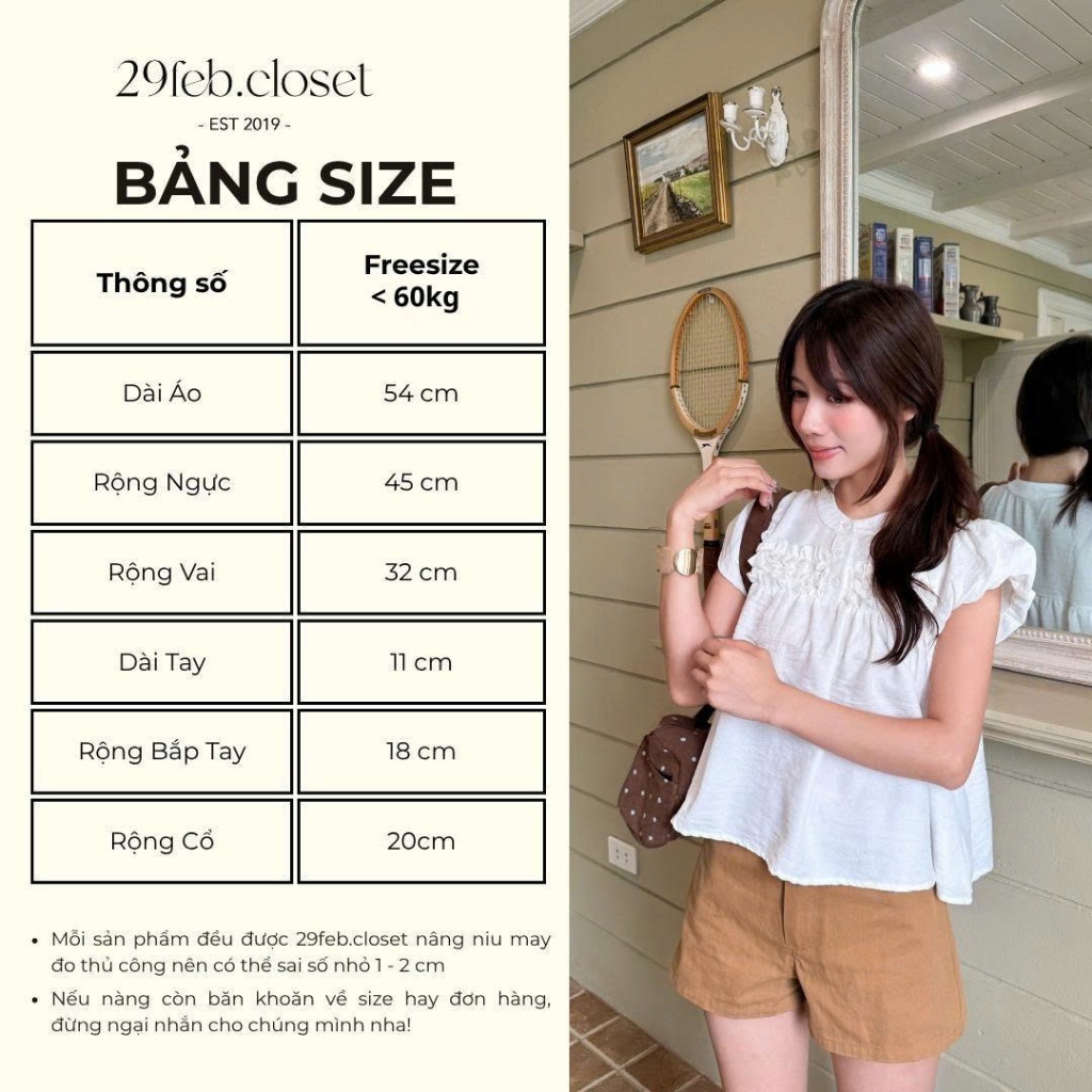 Áo babydoll đũi vân mây cổ trụ, Áo kiểu nhún bèo cổ trụ dễ thương - 29feb.closet - A610 | BigBuy360 - bigbuy360.vn