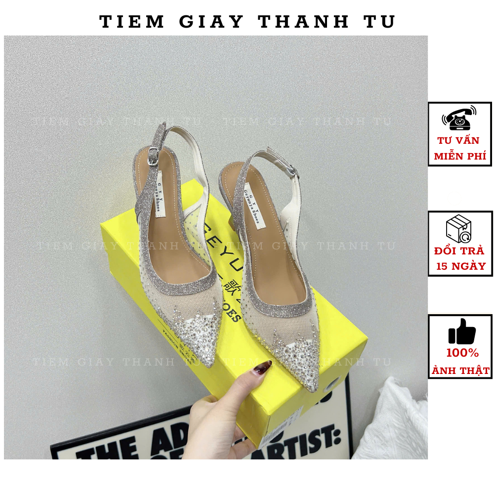 48 [ TIEMGIAYTHANHTU ] Sandal cao gót GYY lưới đính đá nhũ hàng QCCC Fullbox