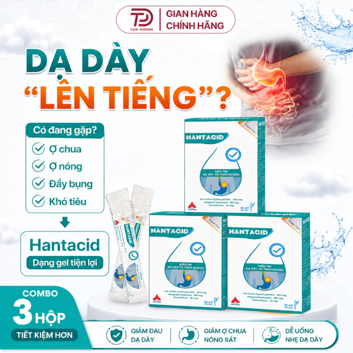 Combo 3 hộp Gel Dạ Dày Hantacid 20 Gói x 10ml | Hỗ Trợ Giảm Ợ Nóng, Ợ Chua, Đầy Bụng, Khó Tiêu, Trào Ngược Dạ Dày
