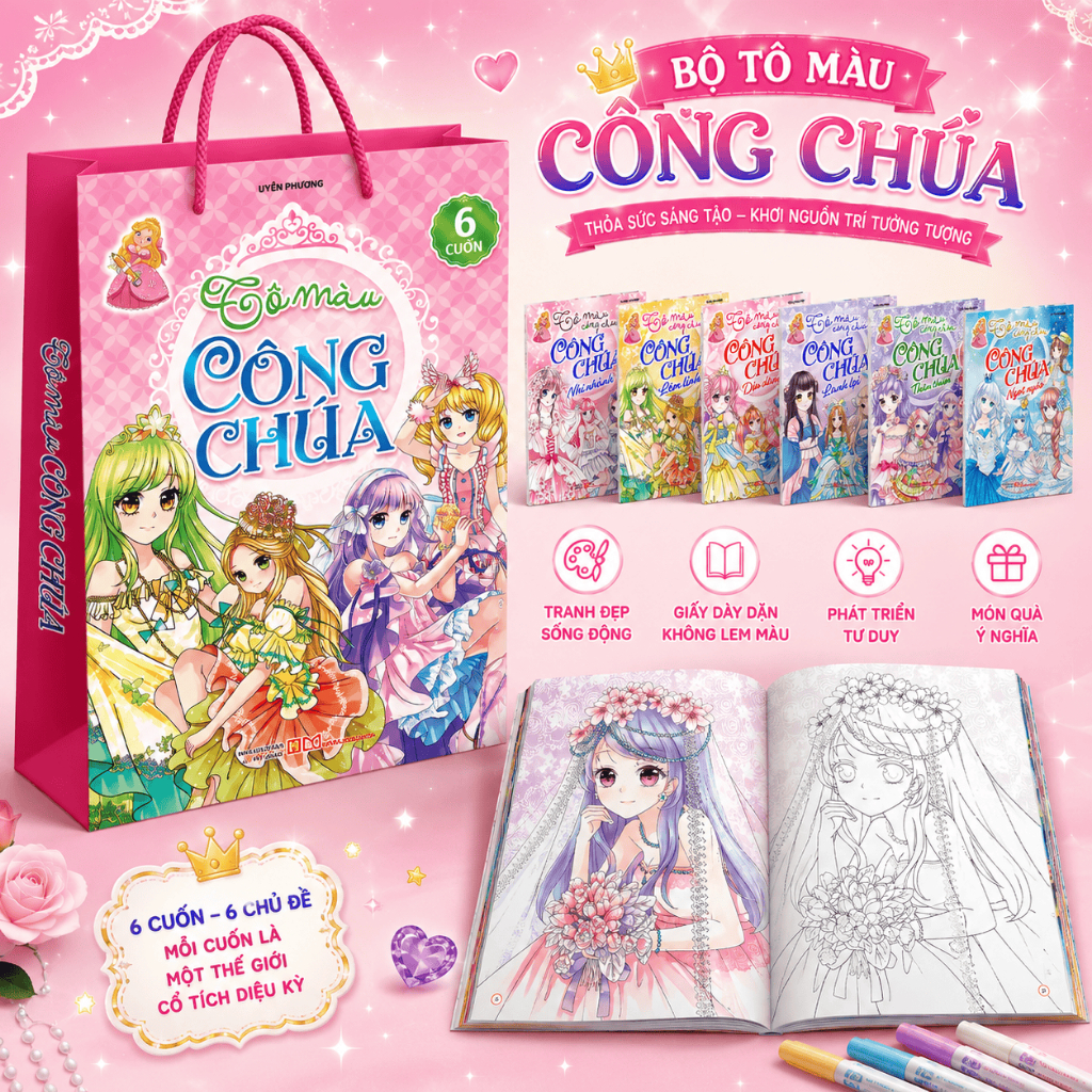 Sách: Combo Tô Màu Công Chúa - Túi 6 Cuốn