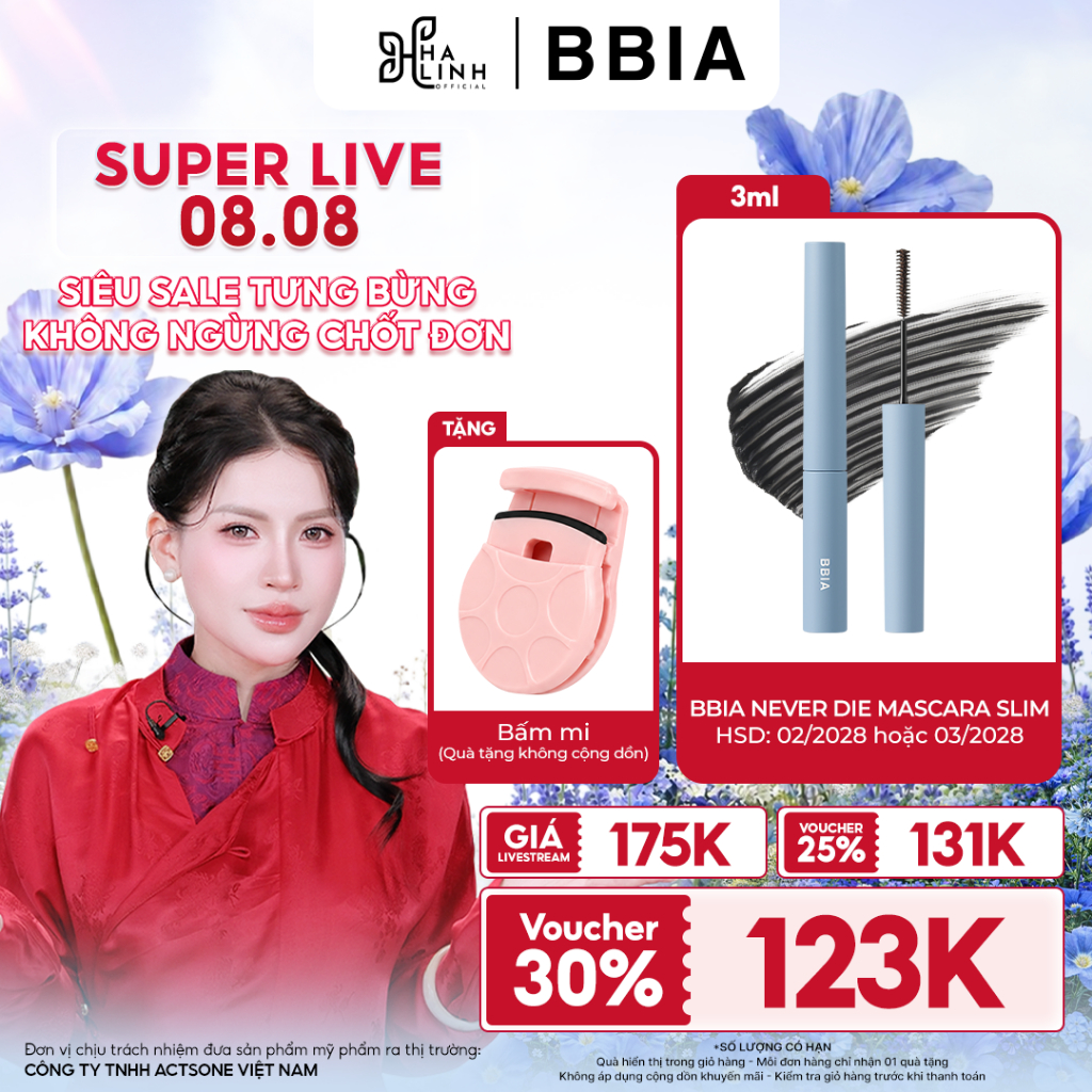Mascara tơi mi, không lem trôi BBIA Never Die Mascara Slim 3ml