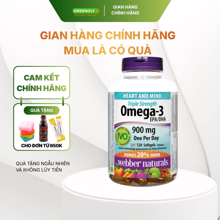 Dầu Cá Omega 3 Webber Naturals Hỗ Trợ Tim Mạch, Não Triple Strength Omega 3 900mg EPA/DHA
