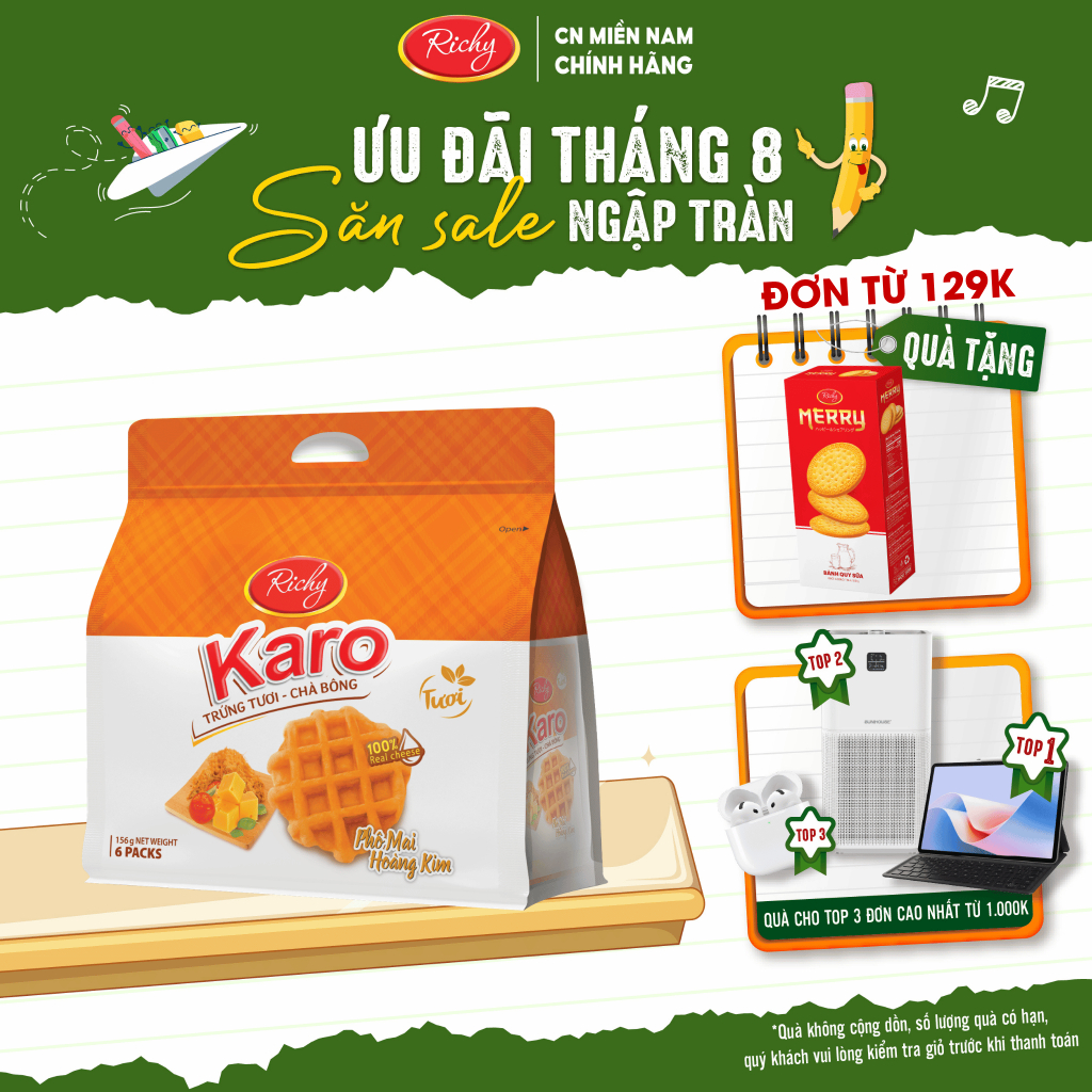 [Tặng quà đơn từ 129k]Bánh Richy KARO trứng tươi chà bông (Gà/ Phô Mai/ Sữa), HSD 45-90 ngày back to school
