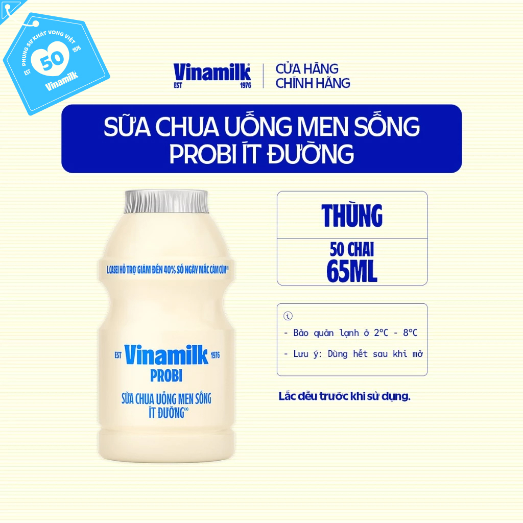 [CHỈ GIAO HCM+HN] Thùng Sữa chua uống Probi Ít Đường chai x 65ml – 50 chai/Thùng Yogurt