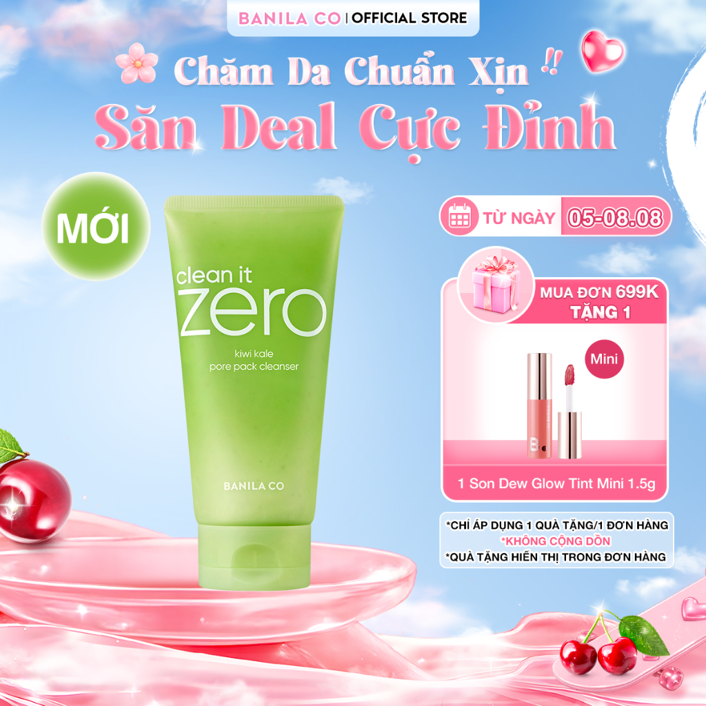 Sữa rửa mặt kiêm mặt nạ BANILA CO Clean it Zero Kiwi Kale Pore Pack Cleanser 180g sạch sâu lỗ chân lông