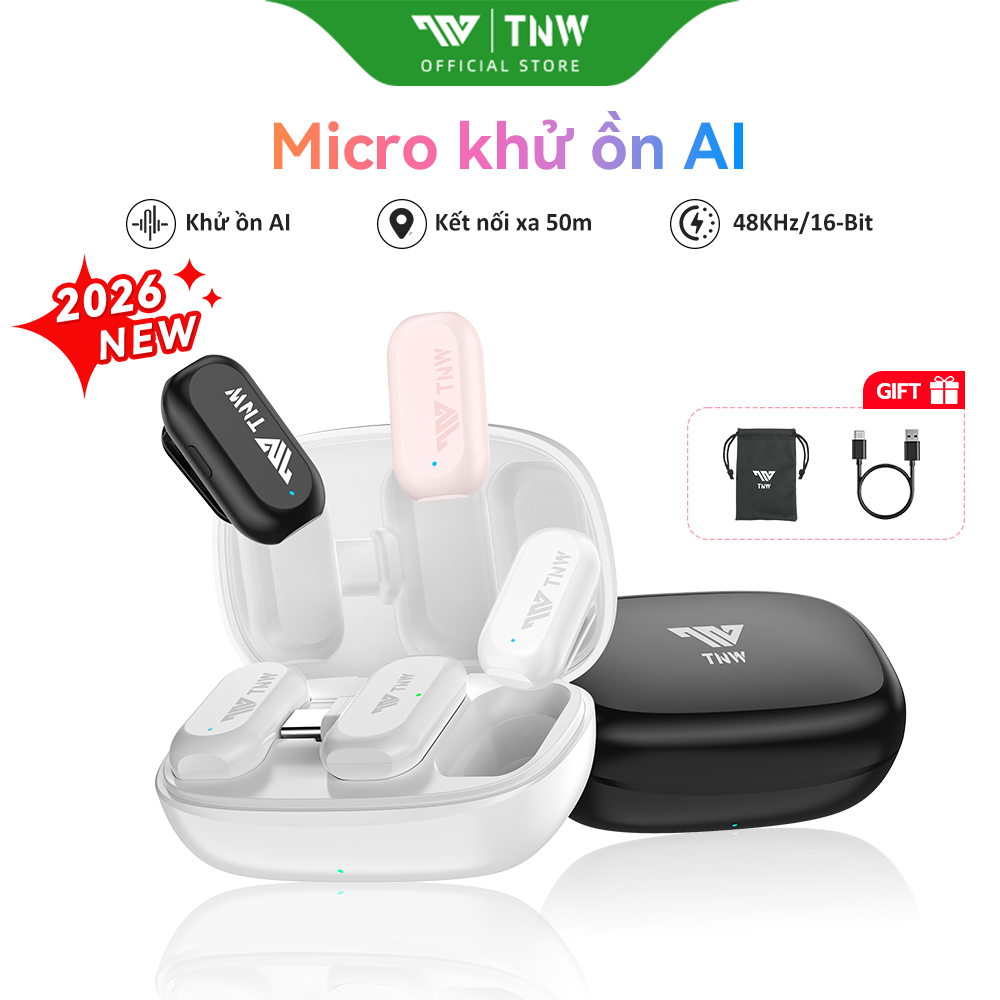 Micro cài áo không dây TNW X29 lọc ồn AI thu âm chuyên nghiệp cho điện thoại iPhone/Type-C