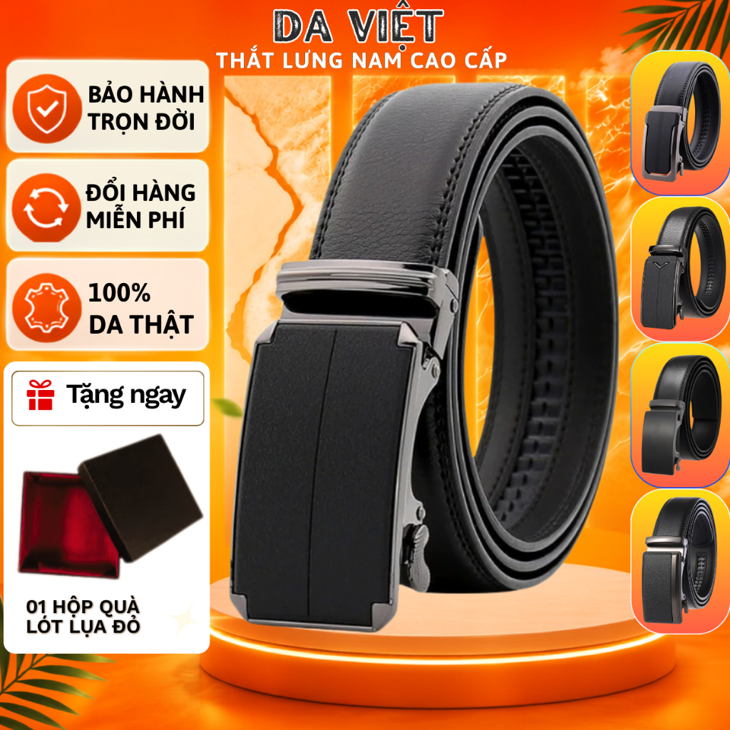 Thắt lưng nam cao cấp da thật, mặt khóa tự động cao cấp – Tặng hộp, Bảo hành TRỌN ĐỜI